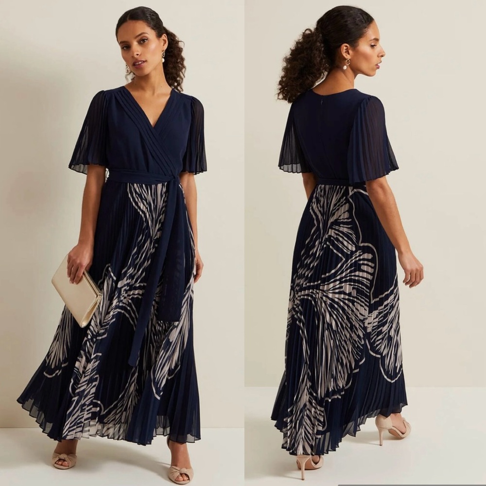 Phase Eight  Abigail Printed Pleat A-Line Midaxi Dress. Size 12